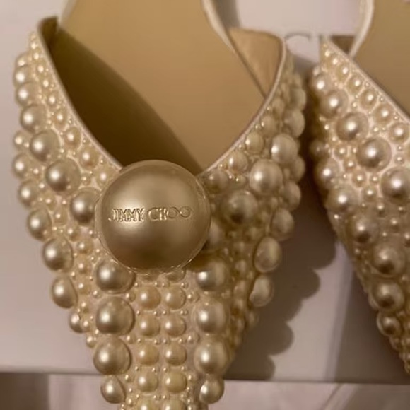 Jimmy Choo Cream Pearl Embellished Heels - Picture 2 of 5